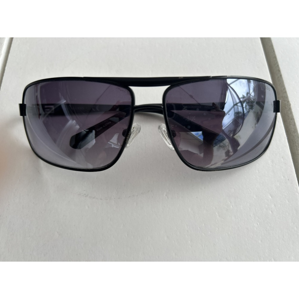 Guess GUA00004 Black Metal Aviator Sunglasses Rectangular Gradient Lens Mens